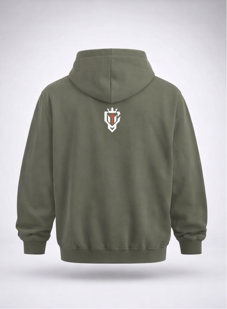 Green hoodie with 'BIG JESUS ENERGY' text on front and logo on back, on a white background
