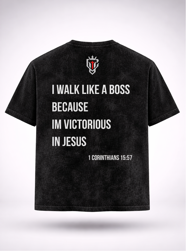 Black t-shirt with motivational text on a white background