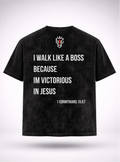Black t-shirt with motivational text on a white background