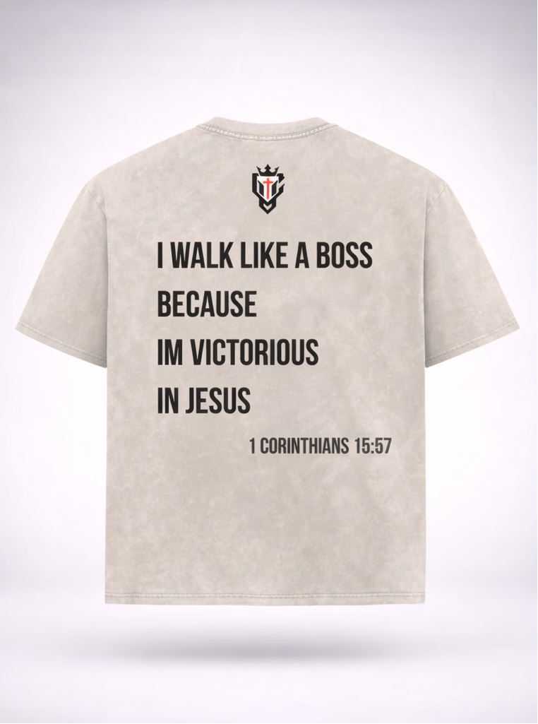 Beige t-shirt with motivational text on a white background