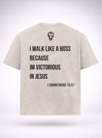 Beige t-shirt with motivational text on a white background