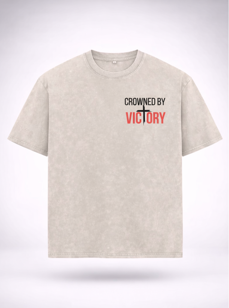 Beige t-shirt with motivational text on a white background