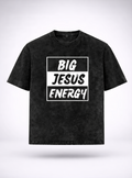 Black t-shirt with 'BIG JESUS ENERGY' text on front and logo on back