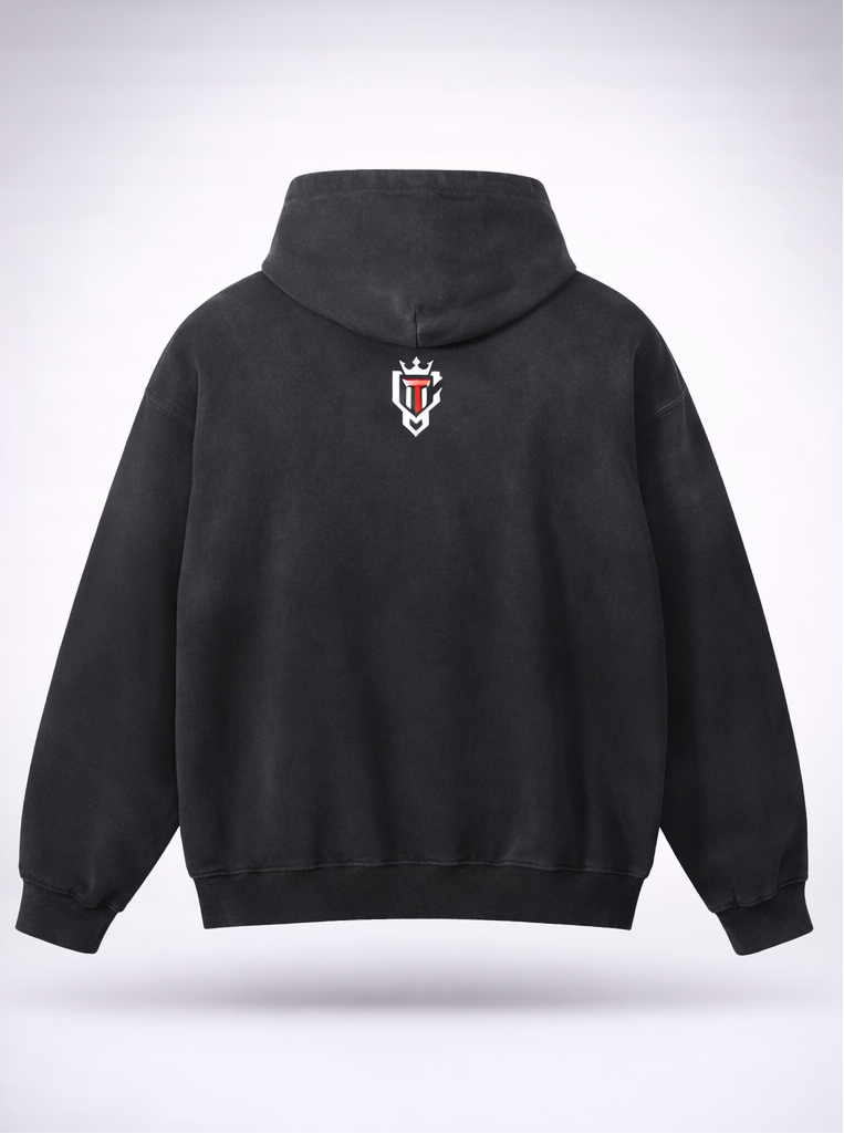 Black hoodie with 'Faith Over Fear' text and design on a white background