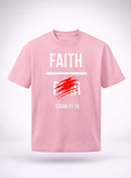 Pink t-shirt with 'FAITH' and scripture text on a white background
