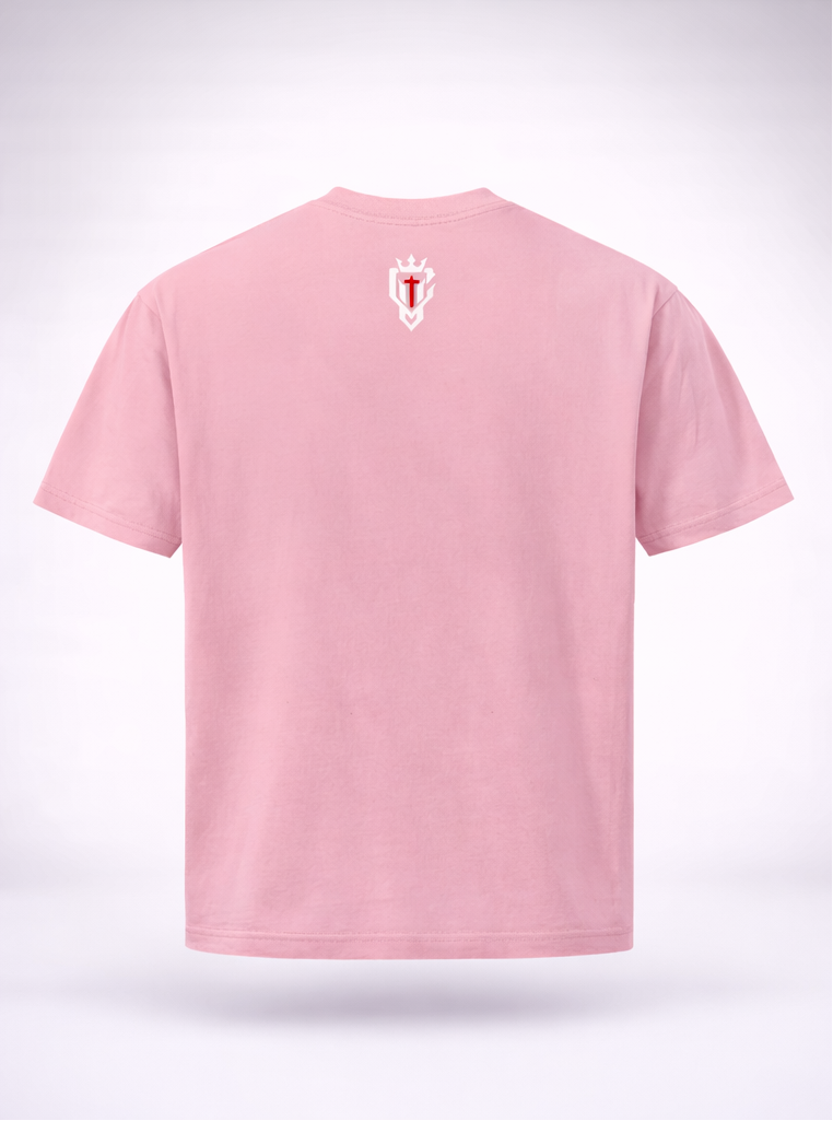 Pink t-shirt with 'FAITH' and scripture text on a white background