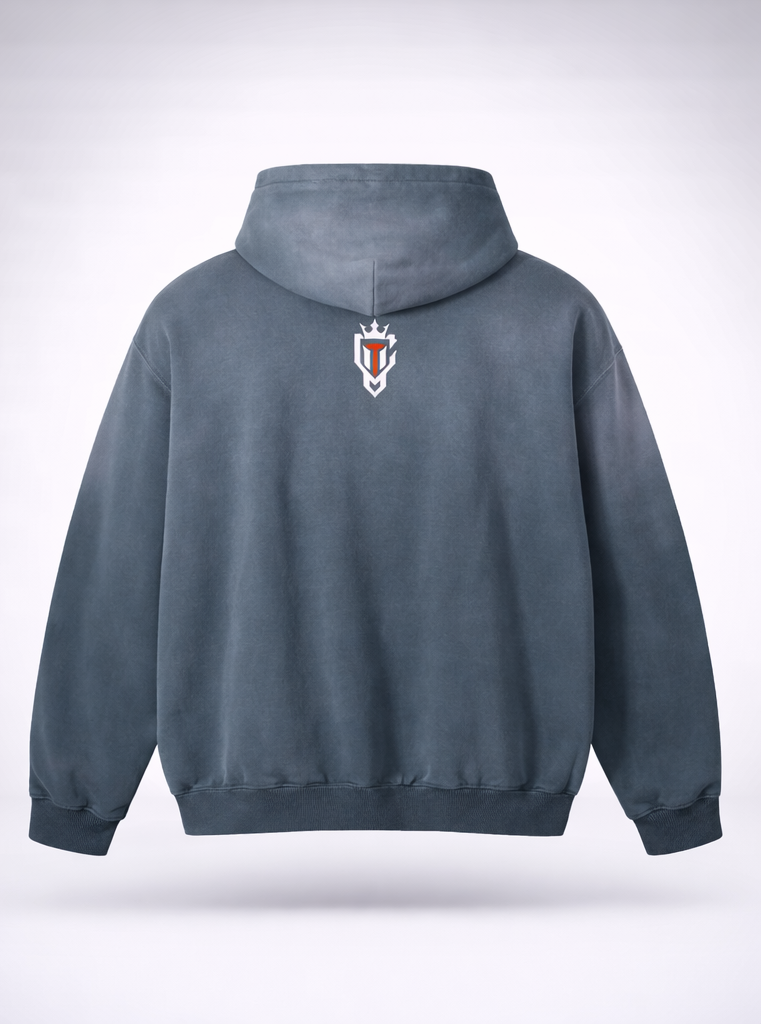 Gray hoodie with 'FAITH' text and design on front and back, on a light gray background