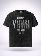 Black t-shirt with text and logo on a white background