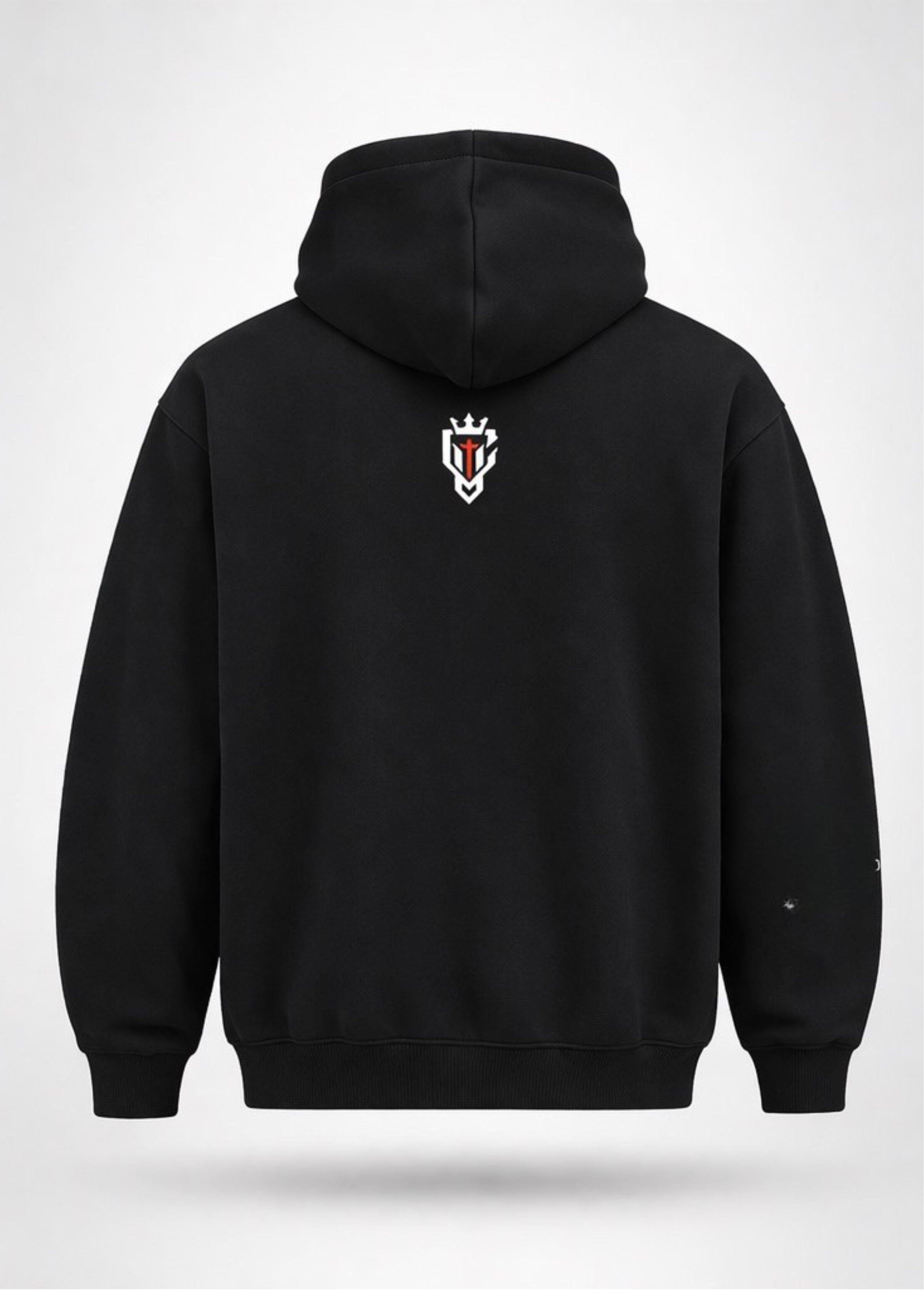 Black hoodie with 'BIG JESUS ENERGY' text on front and logo on back, on a white background